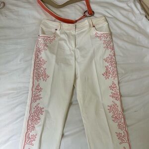 Carlisle Cream Trousers with Red Stitching